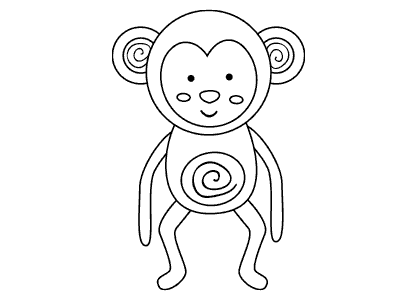 Dibujo para colorear animales. Dibujo de un mono infantil