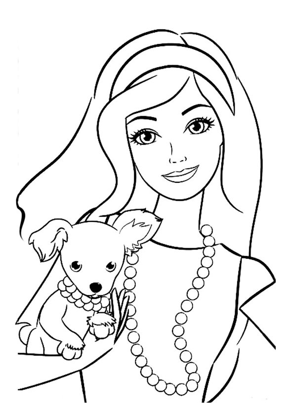 Dibujo de Barbie con un perro para colorear