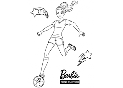 Imagen para colorear de Barbie futbolista. You can be anything. Puedes ser lo que tu quieras.