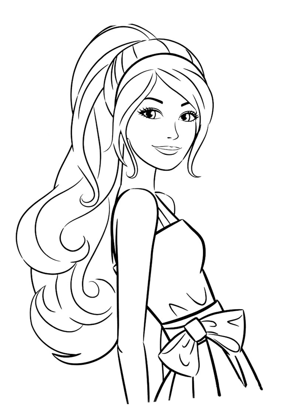 Dibujo de Barbie con coleta para colorear