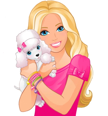 Imagen ilustración en color de Barbie con un perro.
