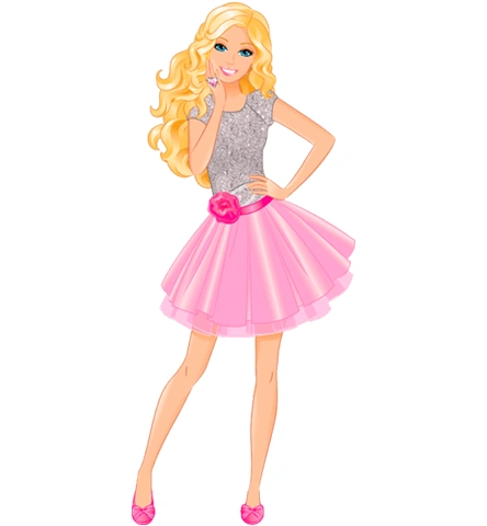Imagen ilustración en color de Barbie con una falda rosa