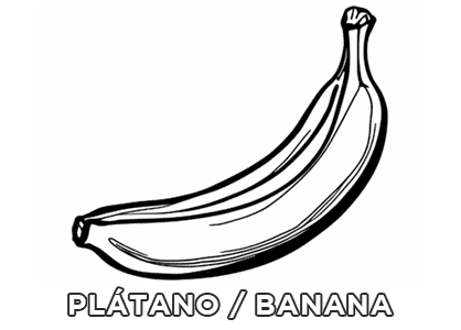 Plátano para colorear con nombre en español e inglés
