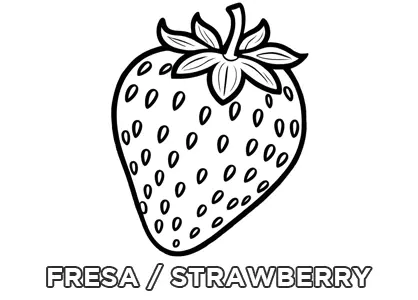 Fresa para colorear con nombre en español e inglés