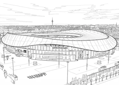 Dibujo para colorear el Estadio Metropolitano del Atlético de Madrid