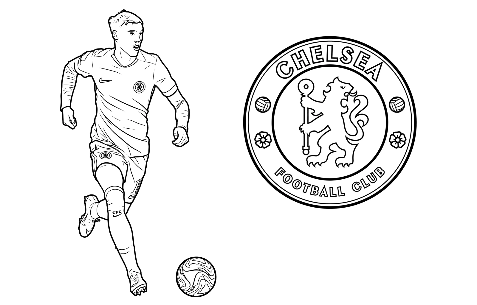 Descarga el dibujo de Cole Palmer con el escudo del Chelsea