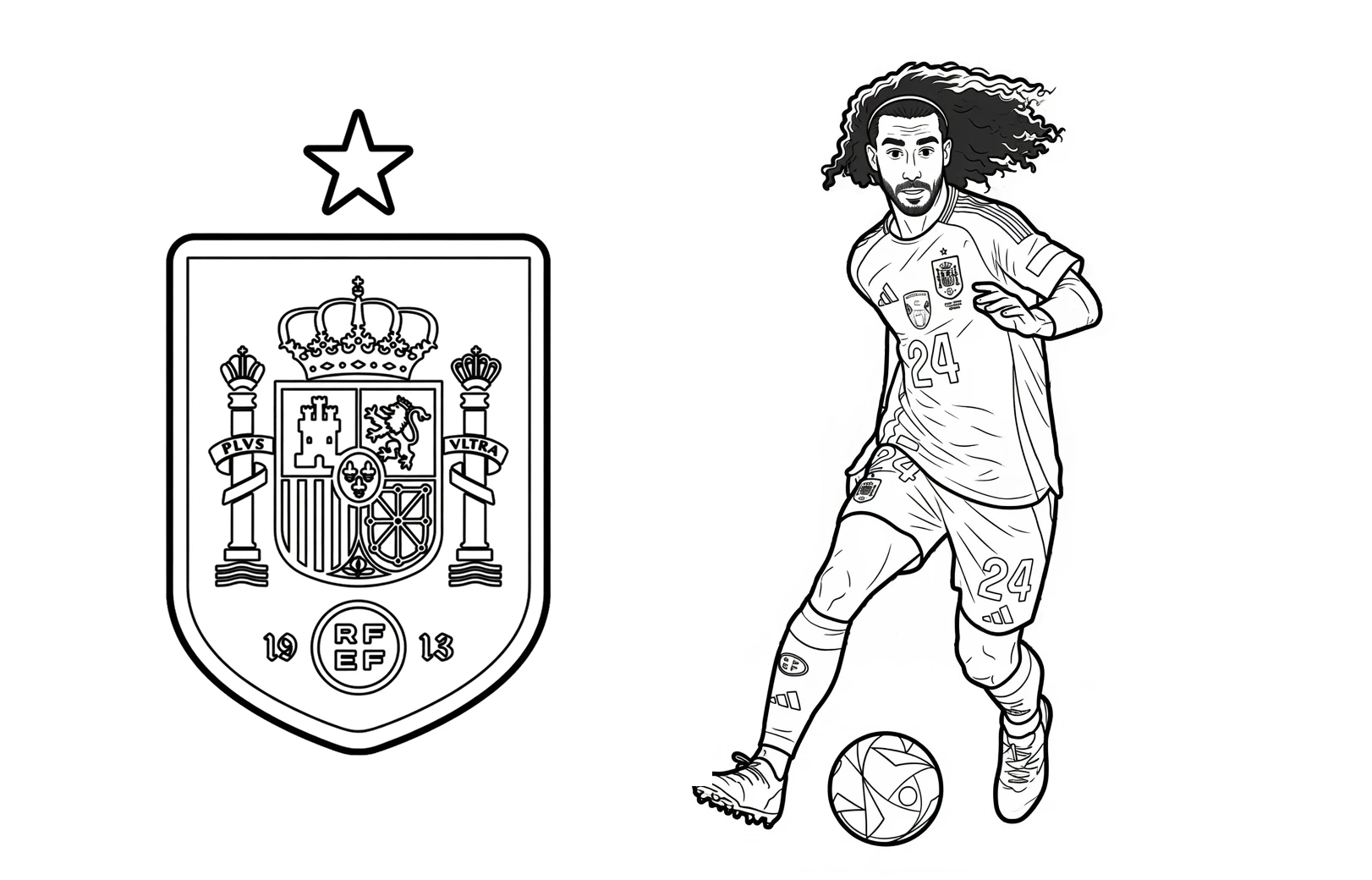 Descarga el dibujo de Cucurella con el escudo de la selección española