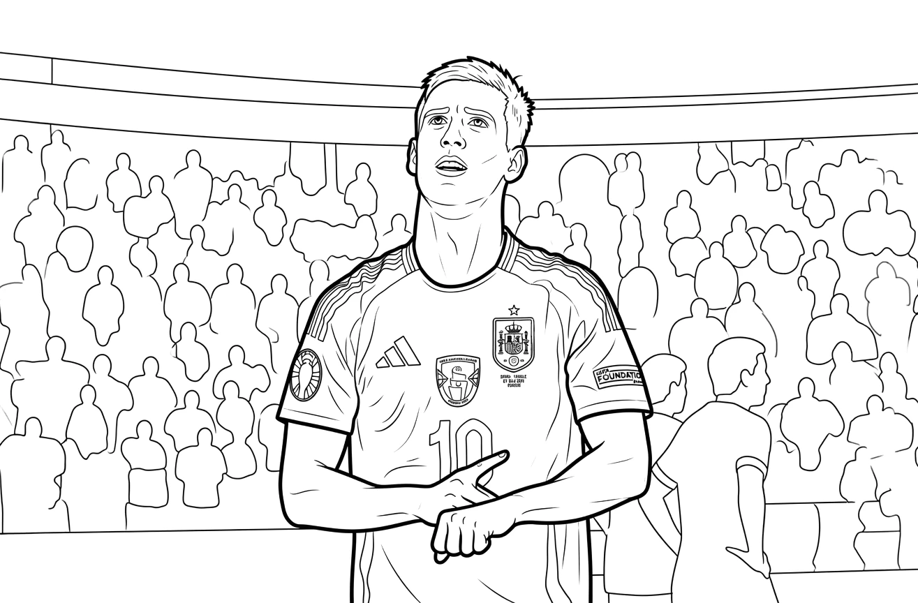 Descarga el dibujo de Dani Olmo celebrando un gol.