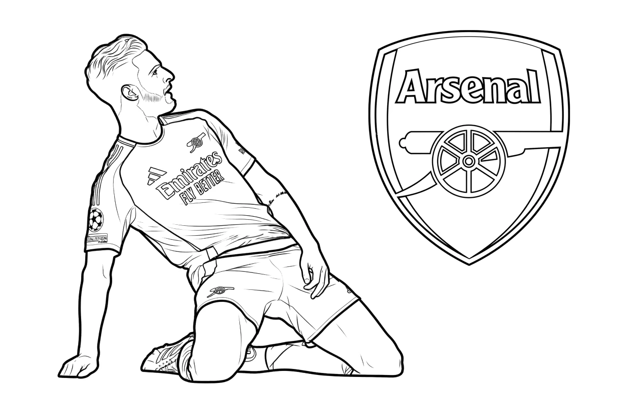 Descarga el dibujo de Declan Rice con el escudo del Arsenal