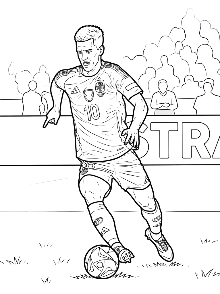 Dibujo para colorear de Dani Olmo con la Selección Española.
