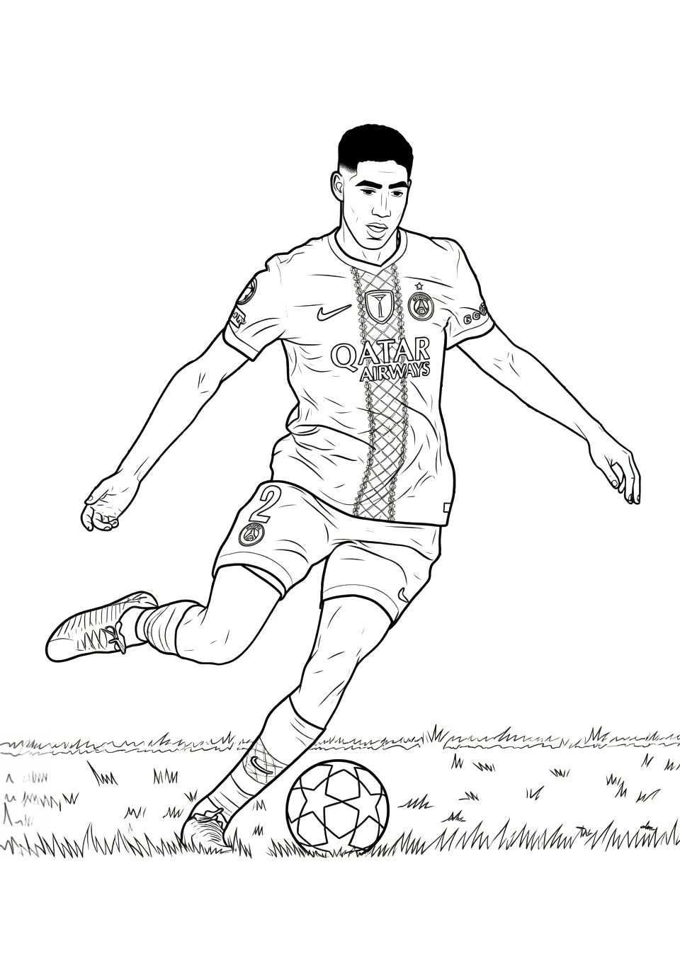 Dibujo de Achraf Hakimi para Colorear - El Crack del PSG y Marruecos.