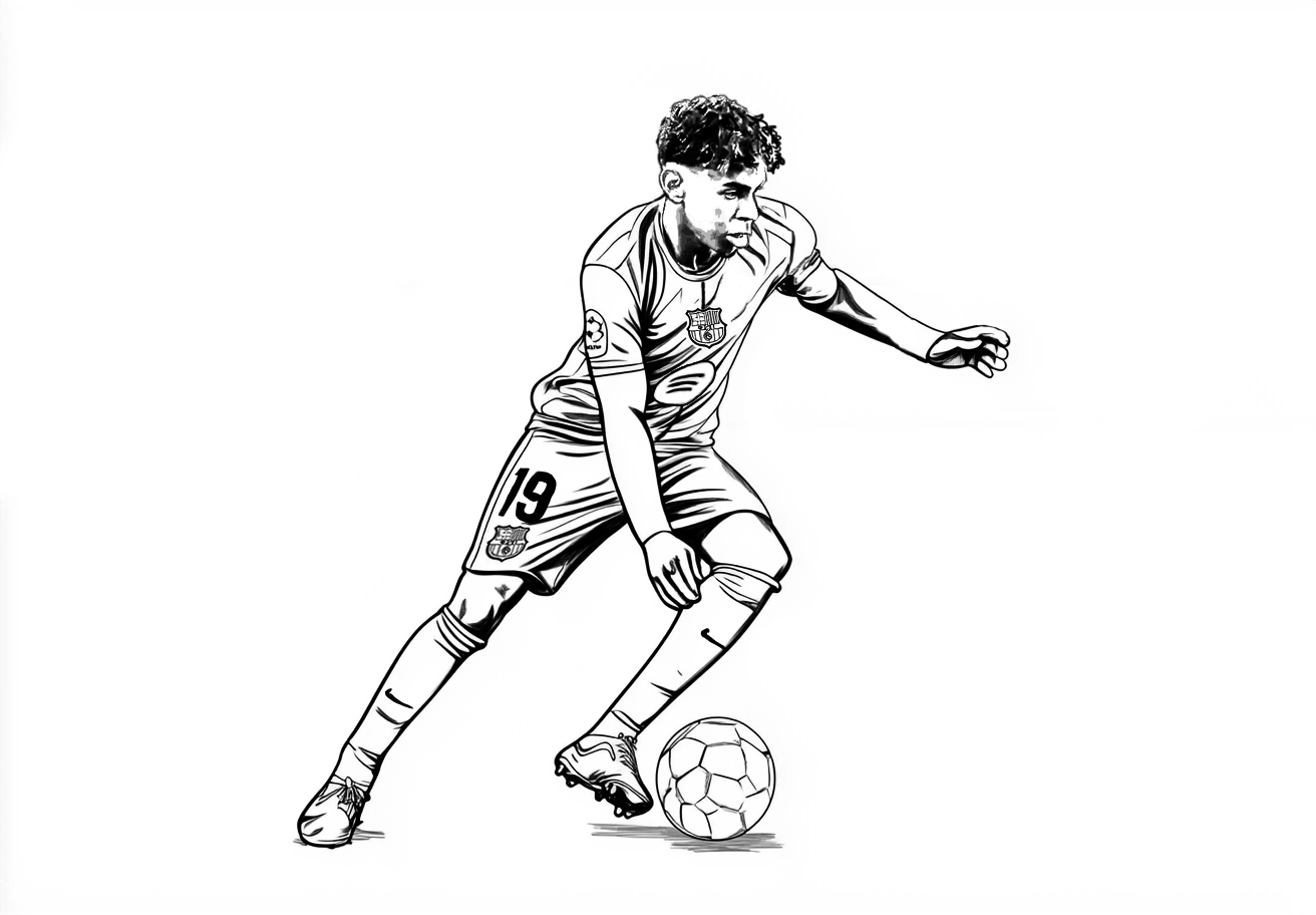Dibujo de Lamine Yamal con la equipación del Barcelona para colorear