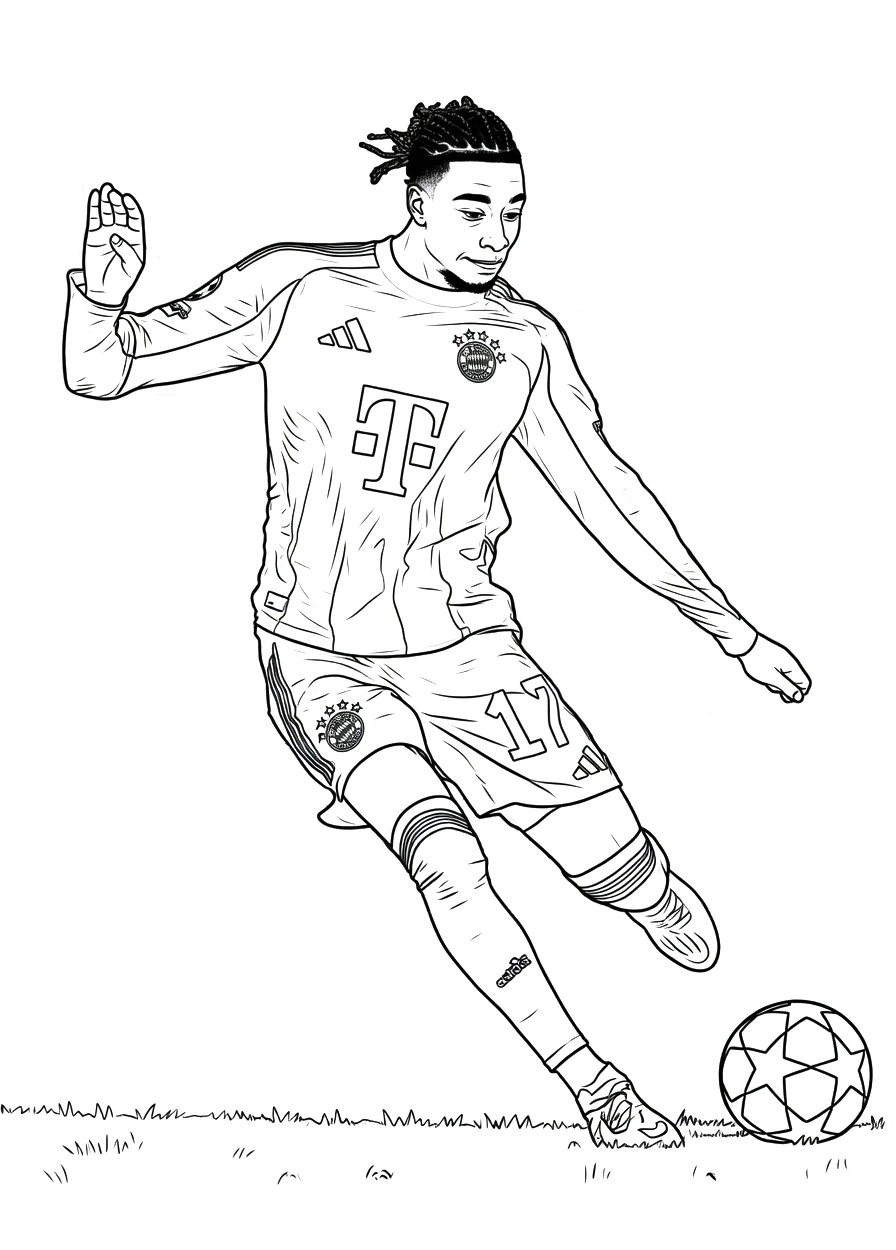 Dibujo para colorear de Michael Olise, el futbolista francés del Bayern de Múnich de Alemania.