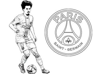 Dibujo de Vitinha con el escudo del Paris Saint Germain para colorear