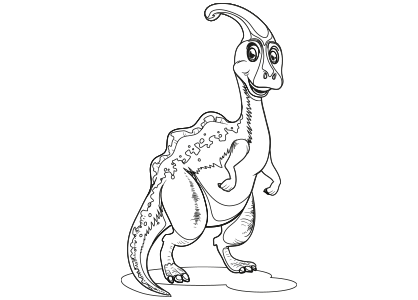 Dibujos colorear dinosaurios. Dibujo de un dinosaurio cretácico Parasaurolophus que tenía una cresta en la cabeza.