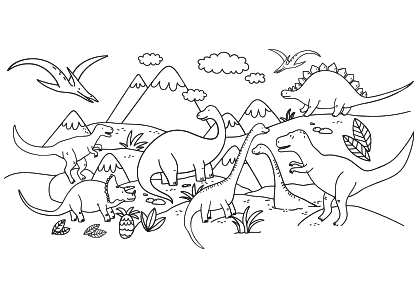 Dibujos de dinosaurios en el valle.