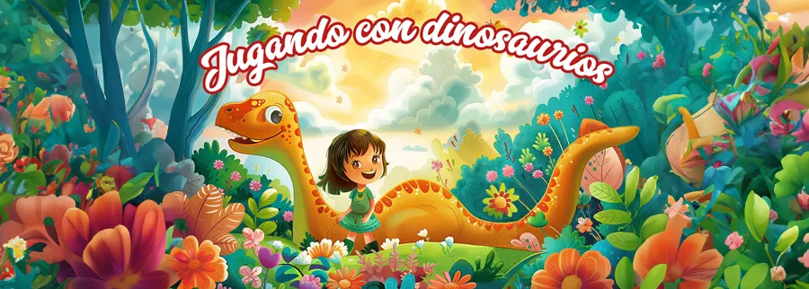 Dibujos infantiles jugando con dinosaurios