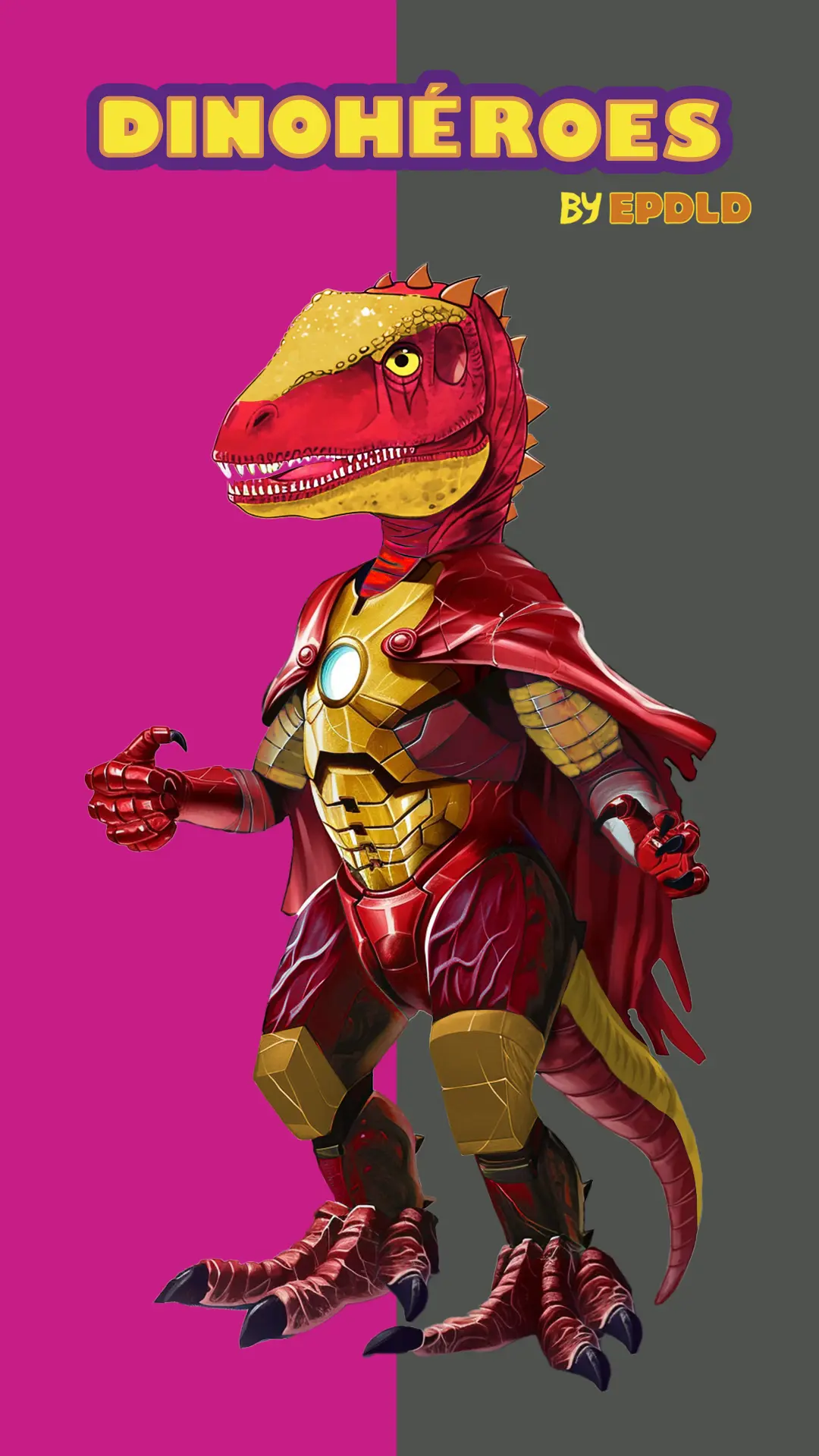 Dinosaurio superhéroe Ironman, el hombre de hierro