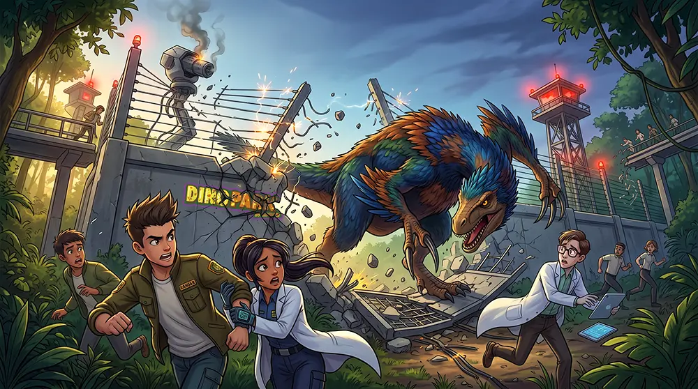 Ilustración Incidente en DinoPark. La brecha del atardecer