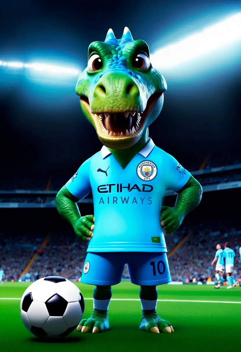 Dinosaurio futbolista del Manchester City