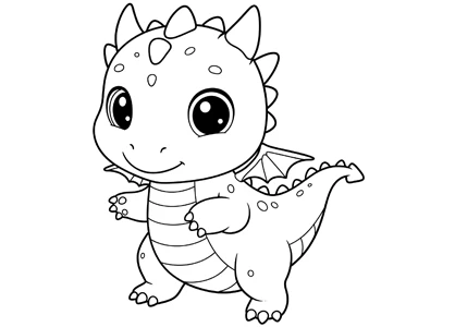 Dibujo de un baby dragón o bebé dragón con ojos grandes