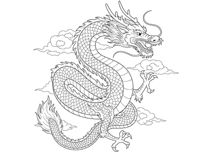 Dragón oriental con forma de serpiente, garras y cuernos