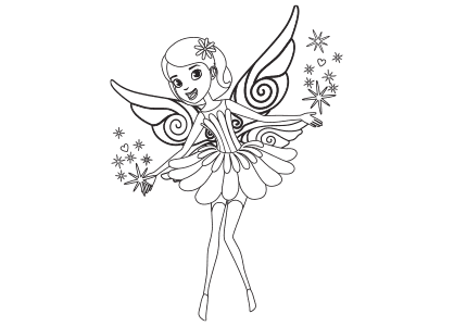 Dibujo de un hada que esparce polvos mágicos.