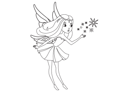 Dibujo de un hada que sopla unas estrellas.