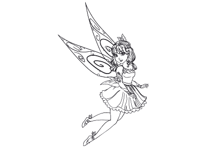 Dibujo para colorear un hada que está volando.