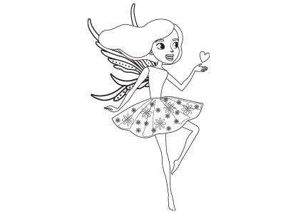 Dibujo para colorear de un hada con un corazón en la mano