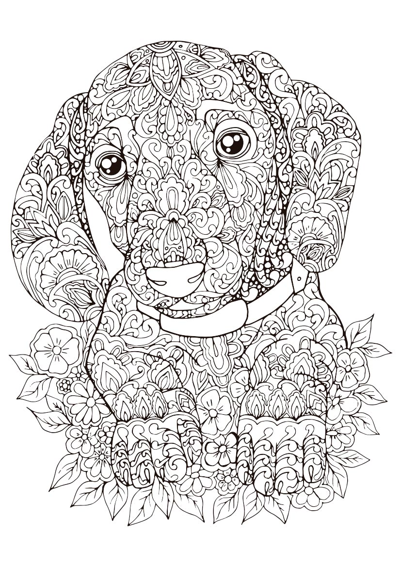 Dibujo para colorear mandala de una ilustración de la silueta de un perro