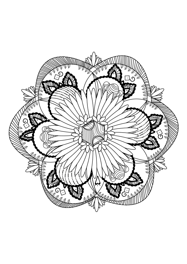 Dibujo para colorear mandala de flor de 6 pétalos con detalles ornamentales
