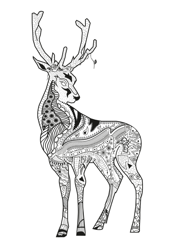 Dibujo para colorear mandala de la figura de un ciervo con formas geométricas en su interior