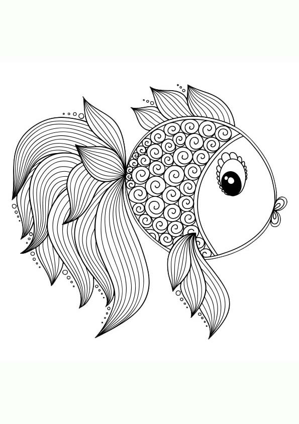 Dibujo para colorear mandala de la silueta de un pez estilo ilustración infantil