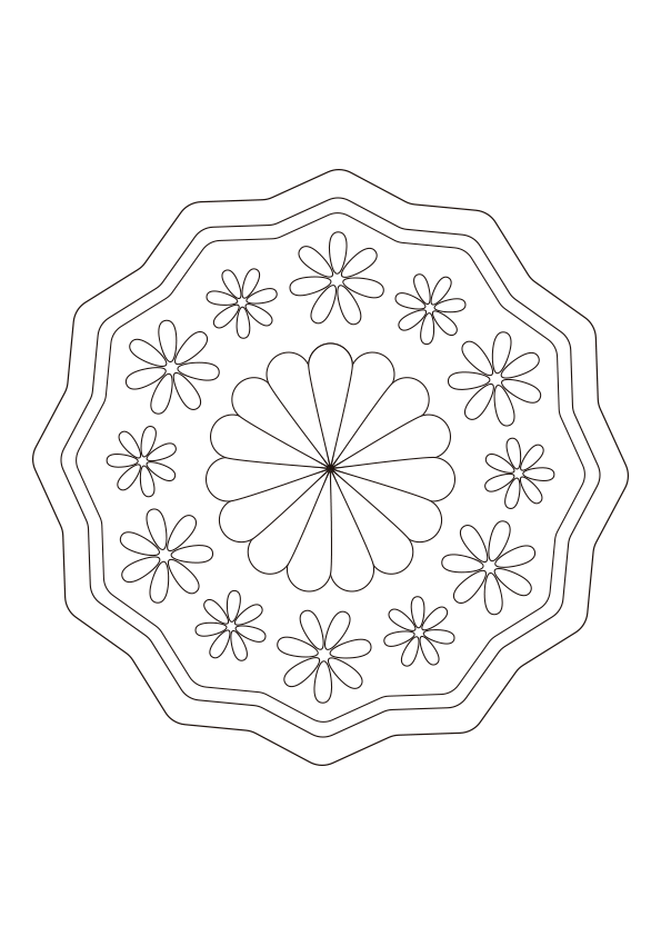 Dibujo para colorear mandala sello con flores geométrias