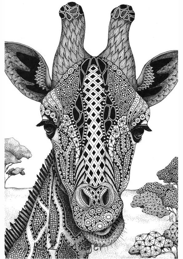 Dibujo para colorear mandala de una ilustración de la silueta de un jirafa