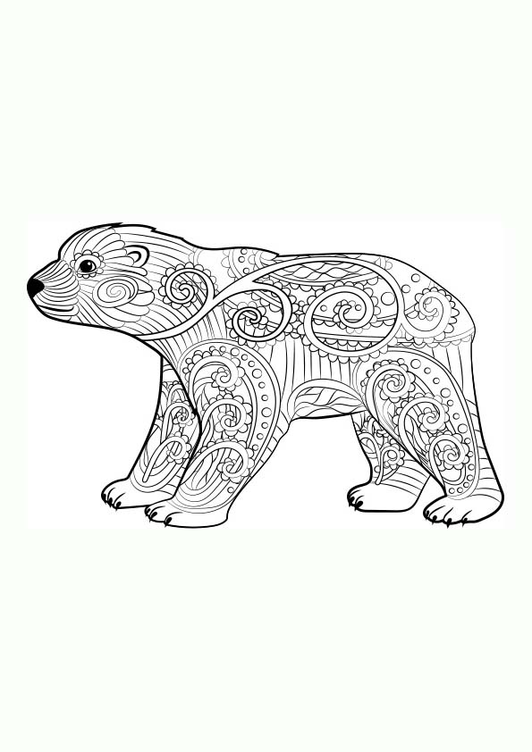 Dibujo para colorear mandala de una ilustración de la silueta de un de un oso polar bebe