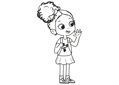 Dibujo para colorear de una niña saludando