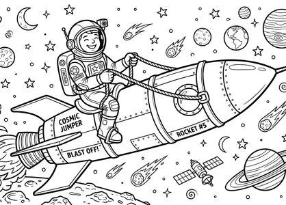 Astronauta cabalgando un cohete espacial
