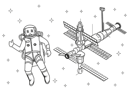Dibujo colorear astronauta en la estación espacial