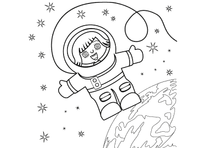 Dibujo de una niña astronauta para colorear