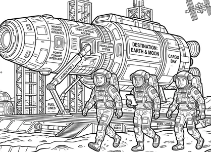 Los tres astronautas y la nave espacial