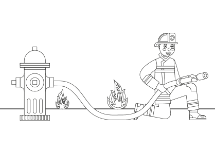 Dibujo de bomberos para colorear un bombero con la manguera de agua