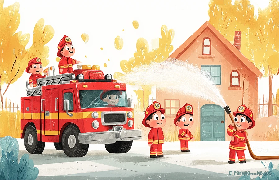 Ilustración infantil camión de bomberos