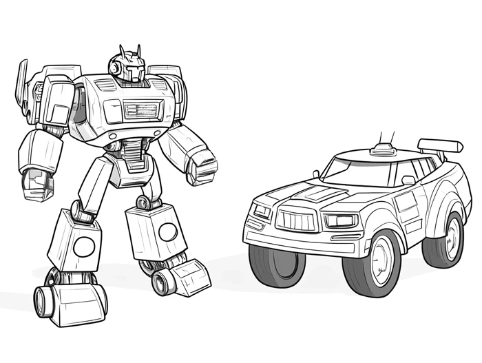 Robot Transformer con su versión vehículo para colorear