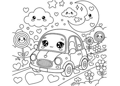 Coche kawaii para colorear