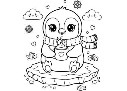 Dibujo de un pingüino kawaii para colorear