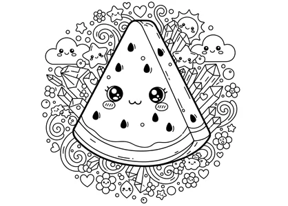 Dibujo de una sandía kawaii para colorear