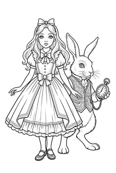 Ilustración de Alicia y el Conejo para colorear