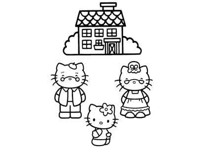 Dibujos colorear de Hello Kitty con sus abuelos